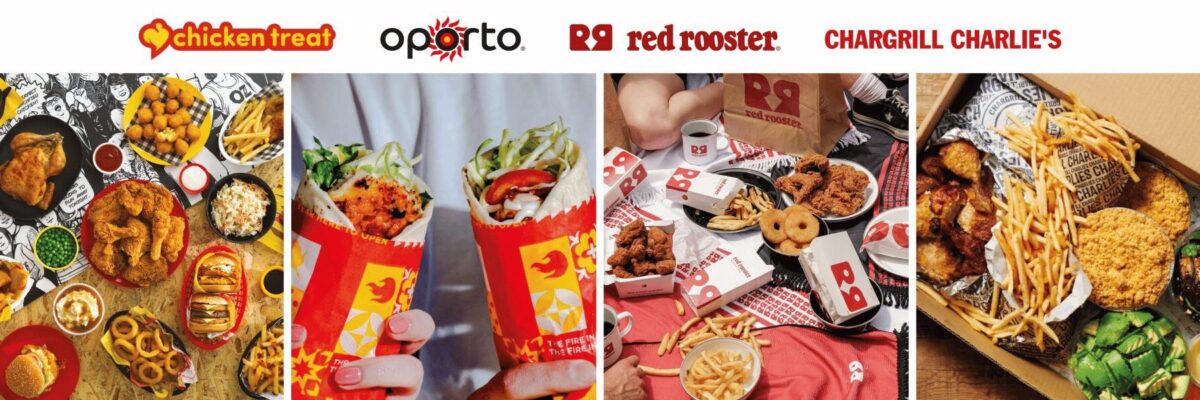 chicken treat Craveable Brands franchise offerings including Chicken Treat, Oporto, Red Rooster, and Chargrill Charlie's – a vibrant display of fast-food meals, wraps, fried chicken, and loaded fries, representing iWS Australia's franchise recruitment partnership with leading Australian quick-service restaurants.